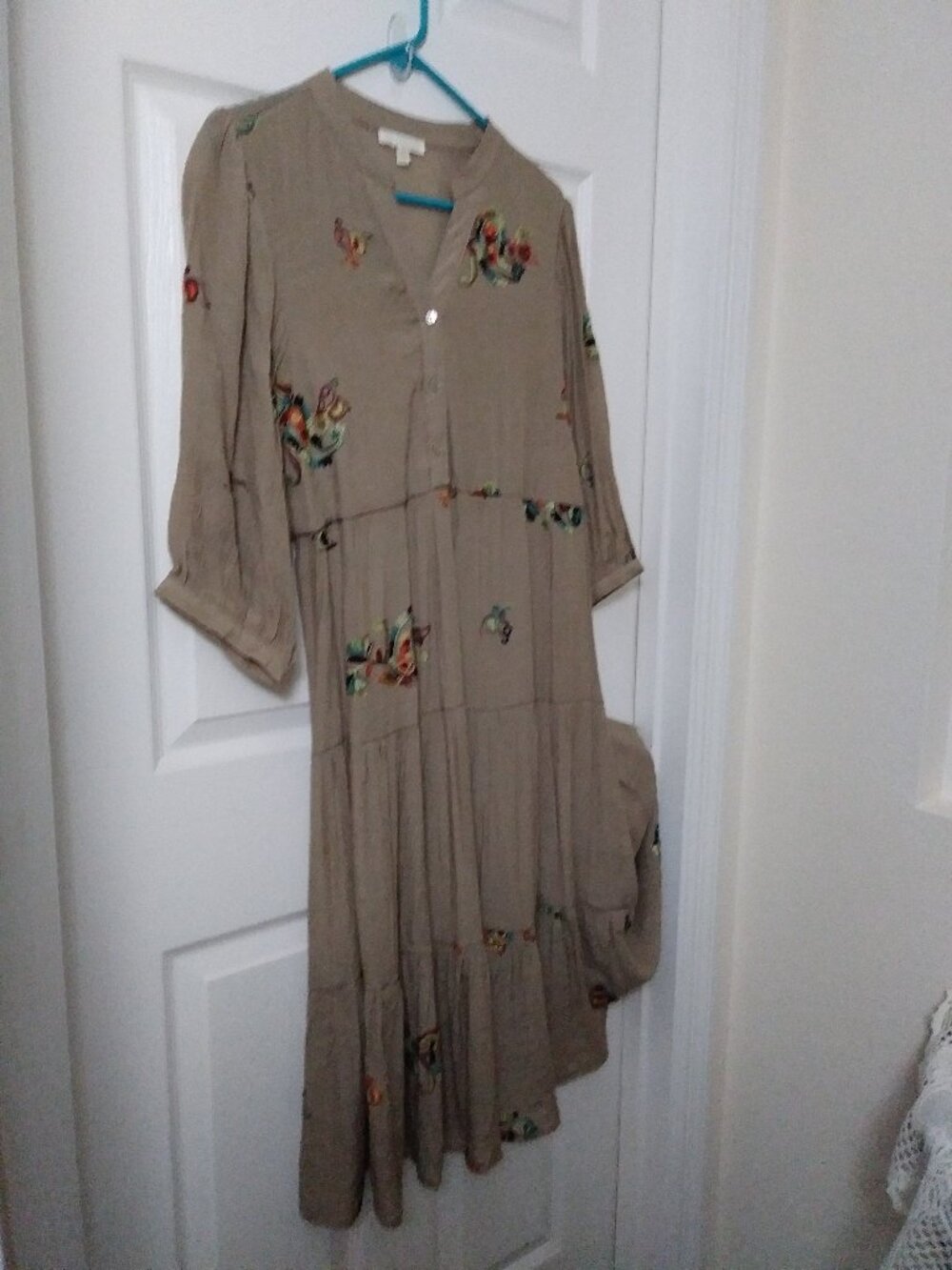 Fig + Flower Green Moss Summer Embroidered Dress Size Medium